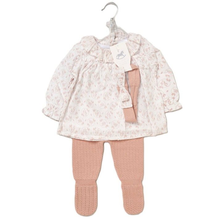 Baby Girls Knitted Blouse, Footed Trousers &amp; Headband