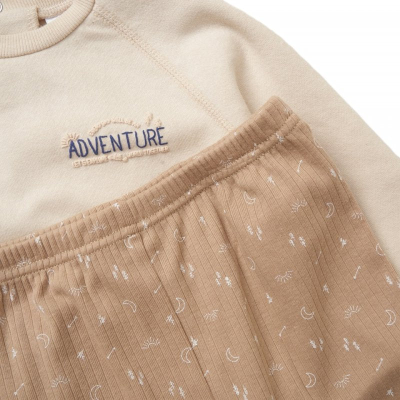 Boys Beige Sweatshirt, Ribbed Bottoms & Hat Outfit