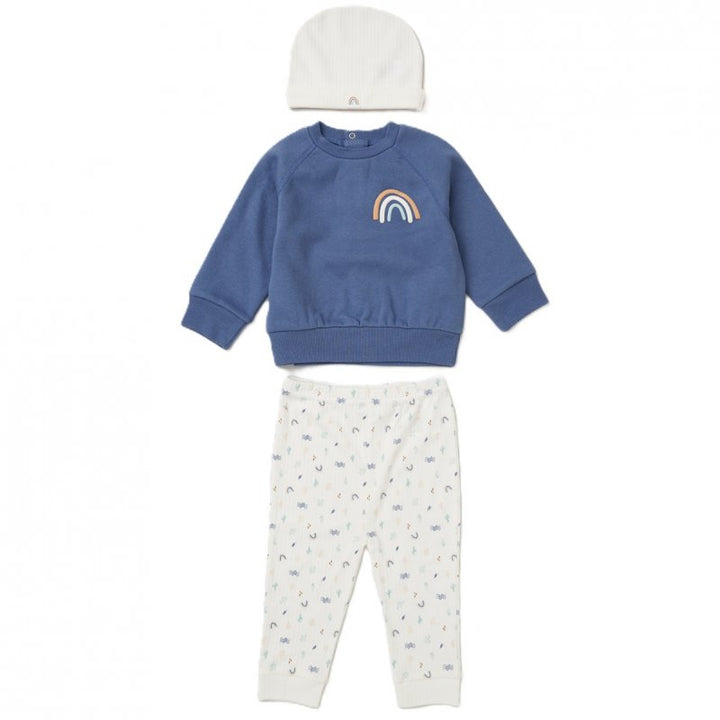 Boys Blue Sweatshirt, Ribbed Bottoms & Hat Outfit