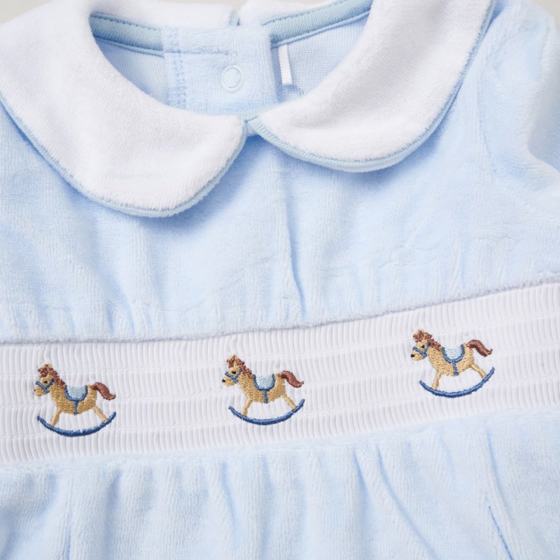 Boys Blue Smoked Velour Babygrow