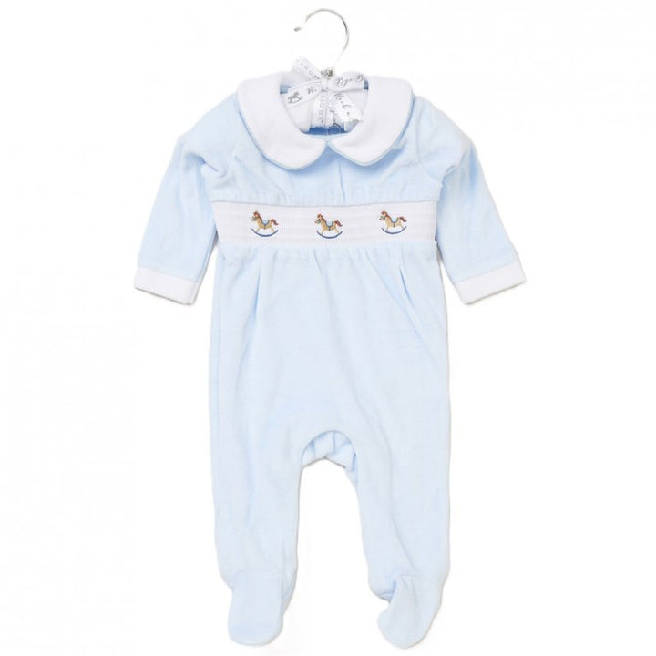 Boys Blue Smoked Velour Babygrow