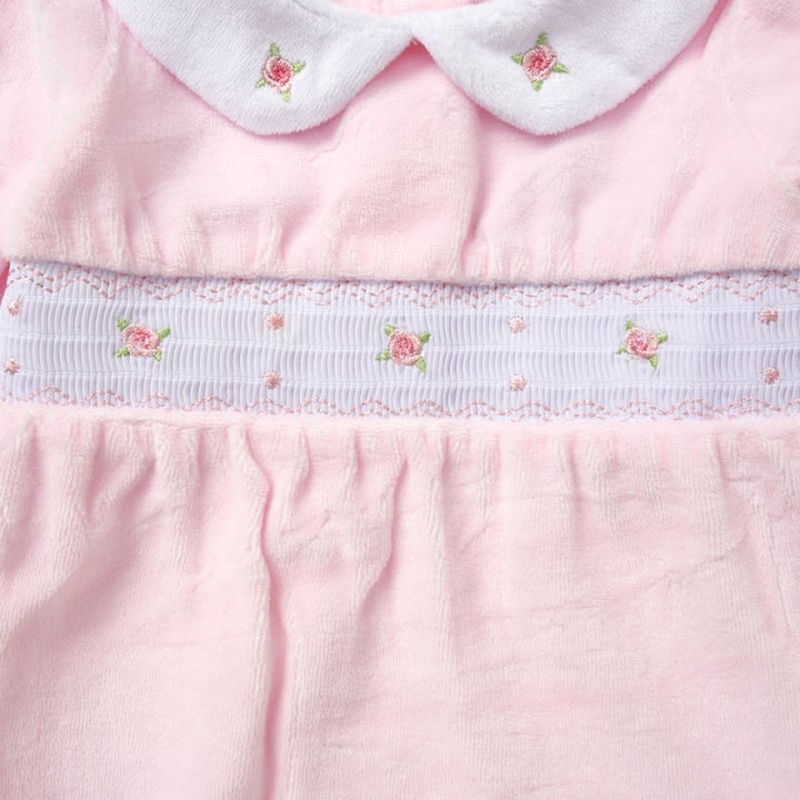 Girls Pink Smoked Velour Babygrow