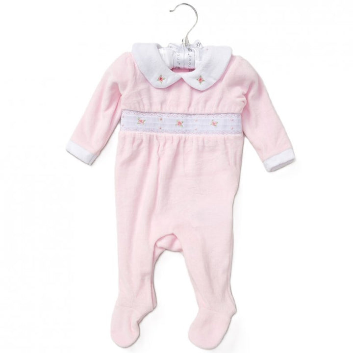 Girls Pink Smoked Velour Babygrow