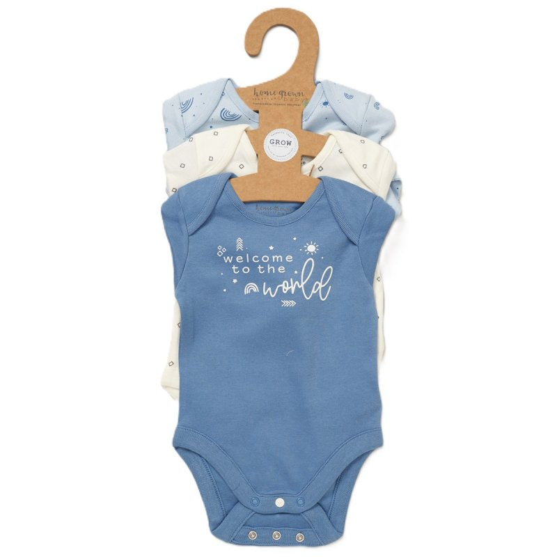 Boys Blue Organic Cotton Pack of 3 Baby Vest