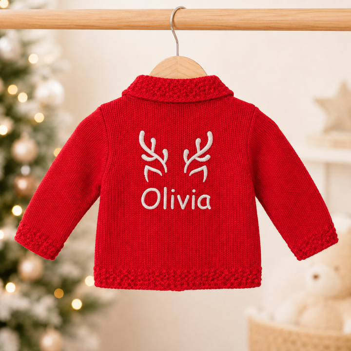 Personalised Reindeer Ears Christmas Cardigan