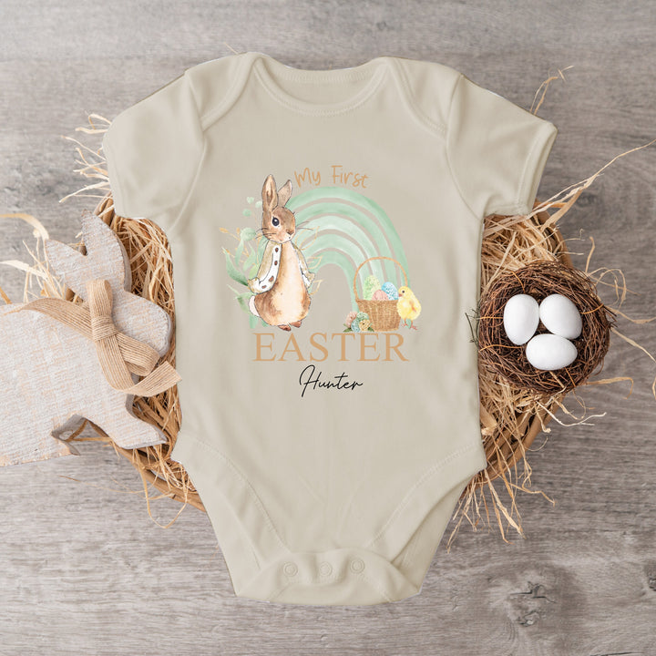 Personalised Beige Easter Bunny Rainbow Baby Vest