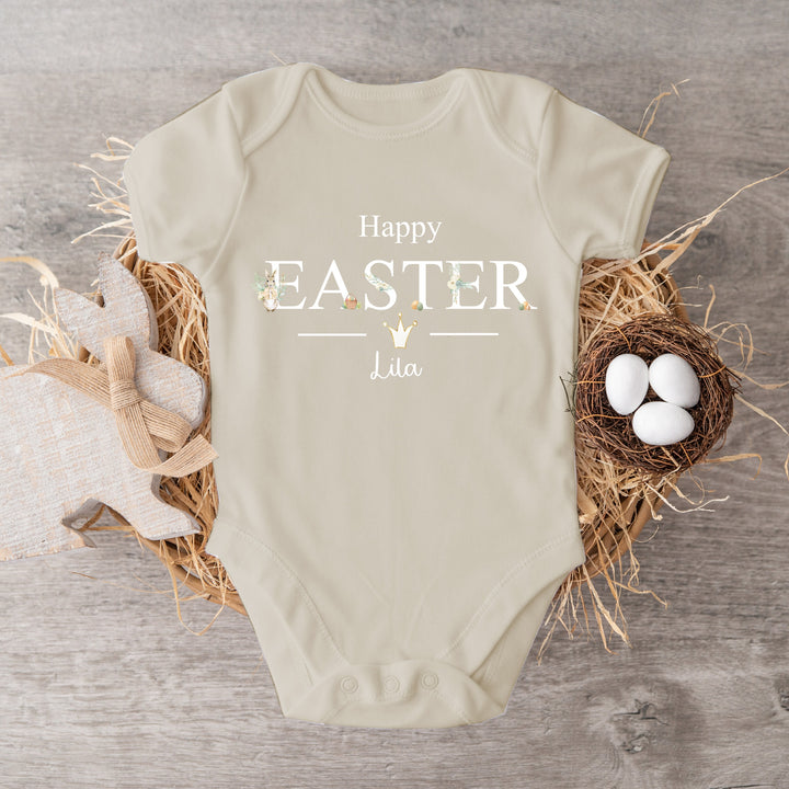 Personalised Beige Happy Easter Baby Vest