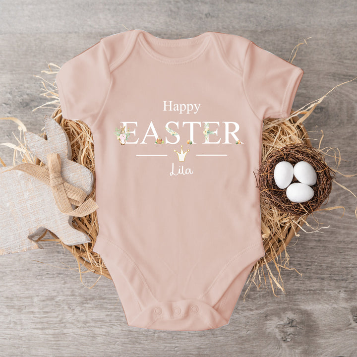 Personalised Pink Happy Easter Baby Vest