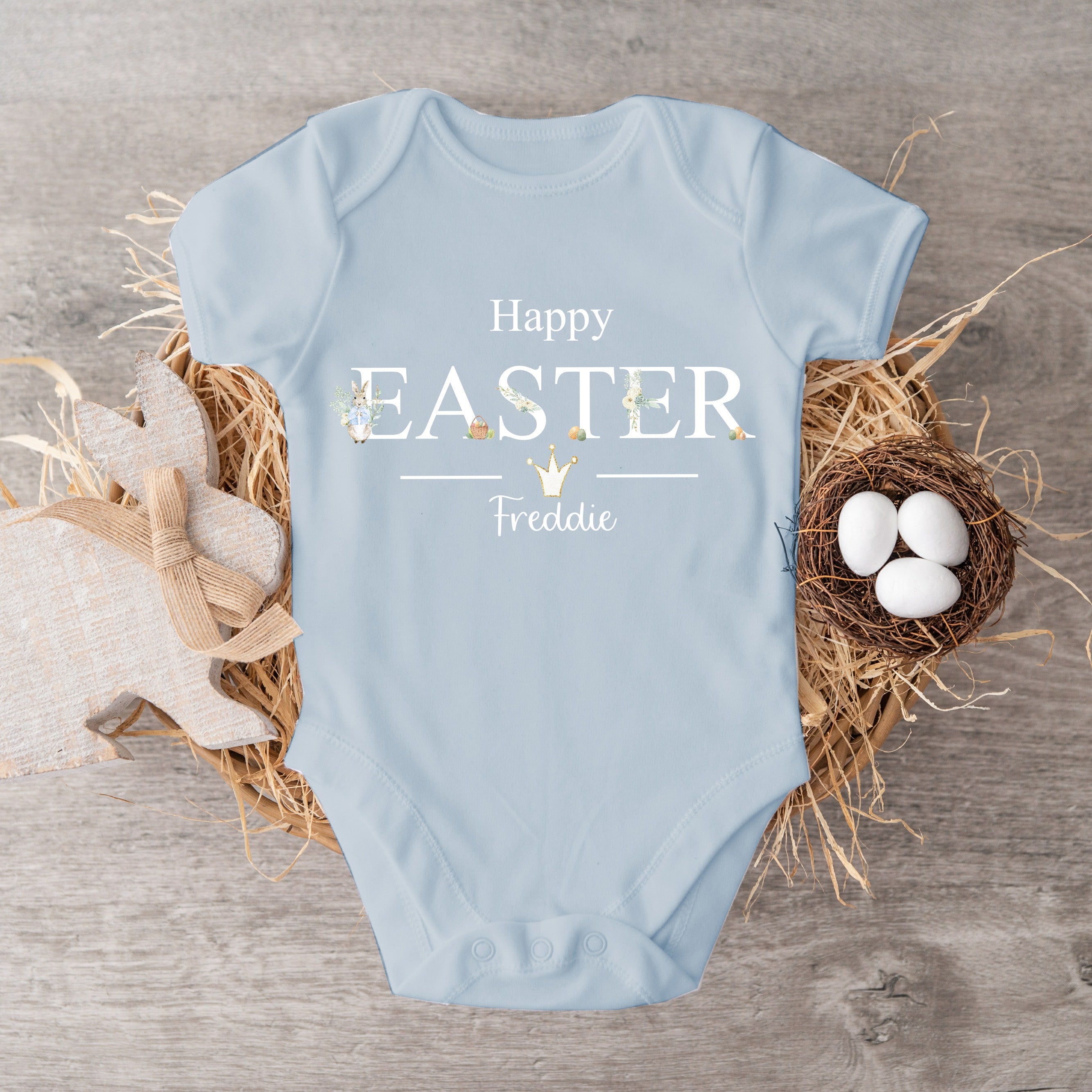 Personalised Blue Happy Easter Baby Vest