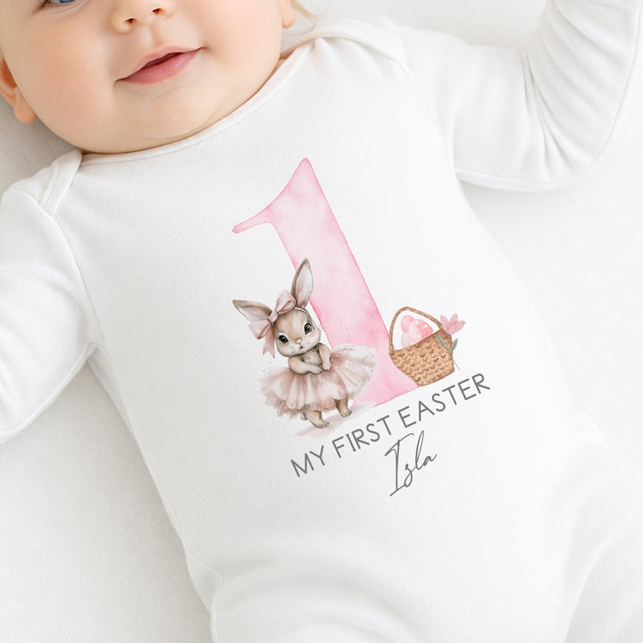 Personalised Pink Ballerina Bunny My First Easter Baby Grow, Vest or Bib