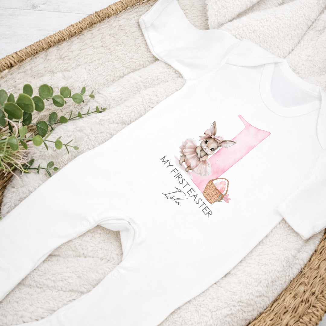 Personalised Pink Ballerina Bunny My First Easter Baby Grow, Vest or Bib