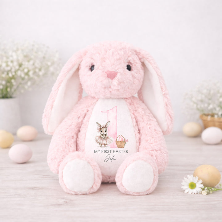 Personalised Pink Bunny Basket My First Easter Teddy