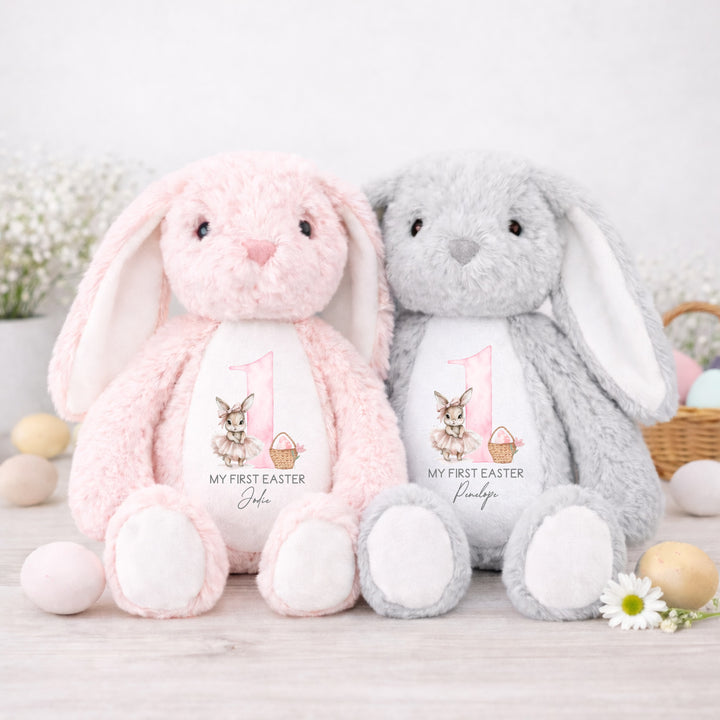 Personalised Pink Bunny Basket My First Easter Teddy
