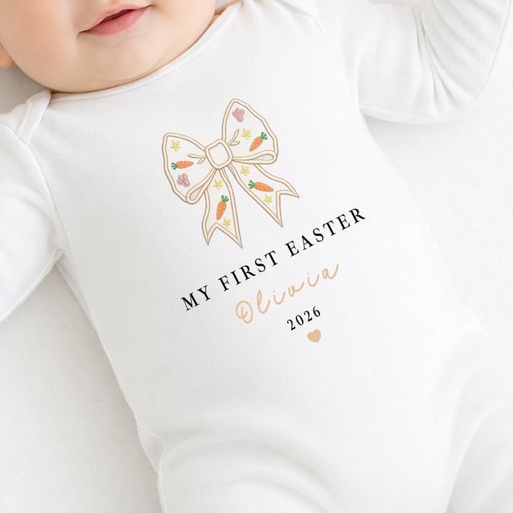 Personalised Bow My First Easter Baby Grow, Vest or Bib