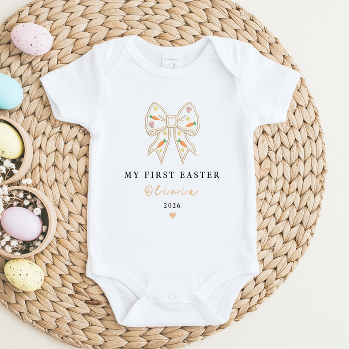 Personalised Bow My First Easter Baby Grow, Vest or Bib
