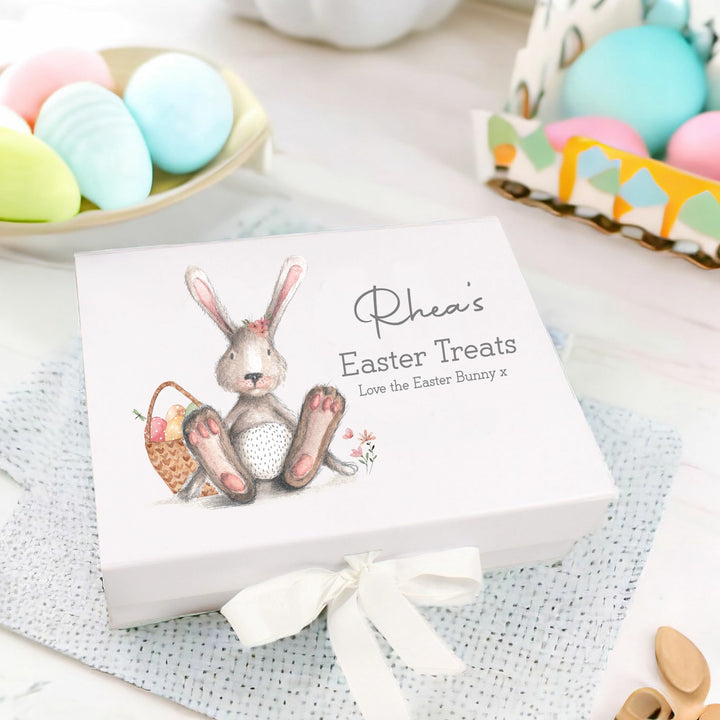 Personalised Grey Pink Bunny Easter Treat Box