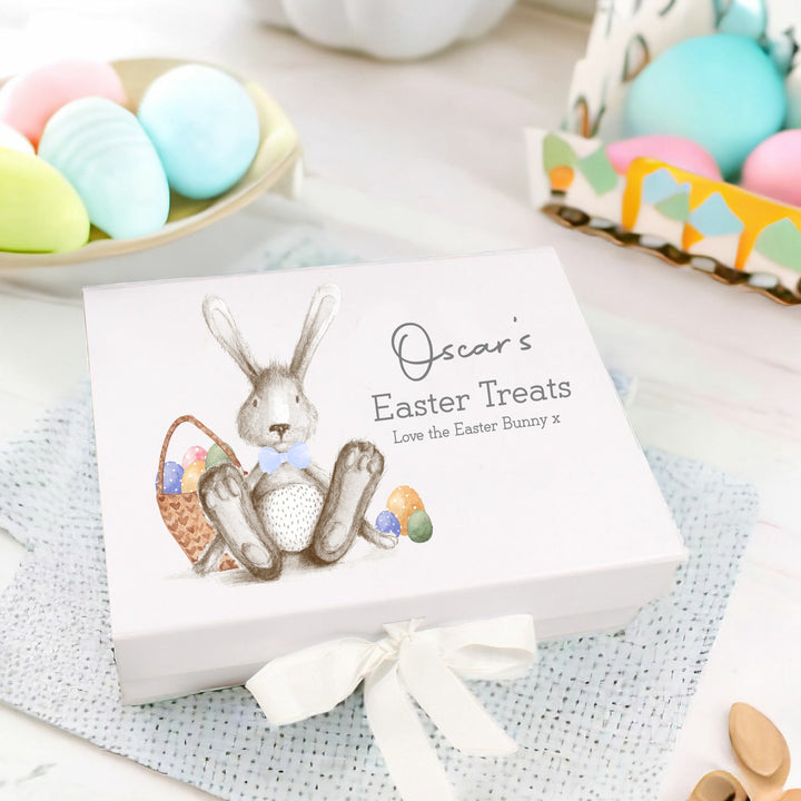 Personalised Grey Blue Bunny Easter Treat Box