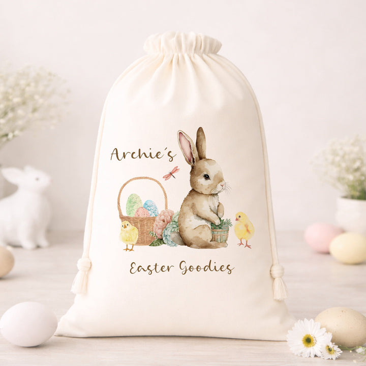 Personalised Brown Bunny Easter Goodies Treat Bag