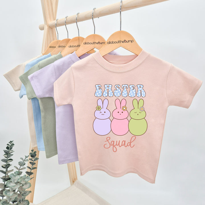 Baby Pink retro style Easter t-shirt that says 'Easter Squad'