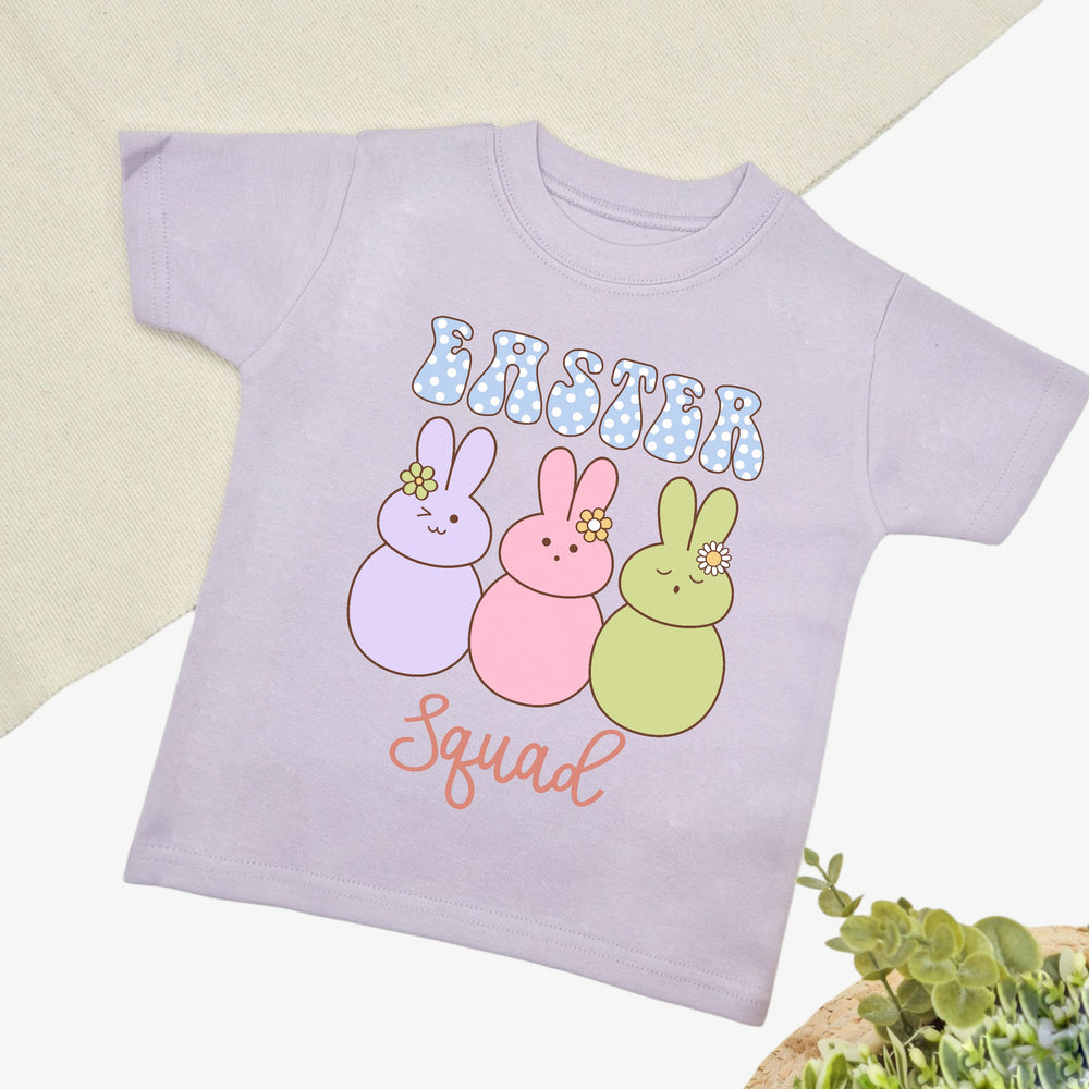 Lilac retro style Easter t-shirt that says 'Easter Squad'