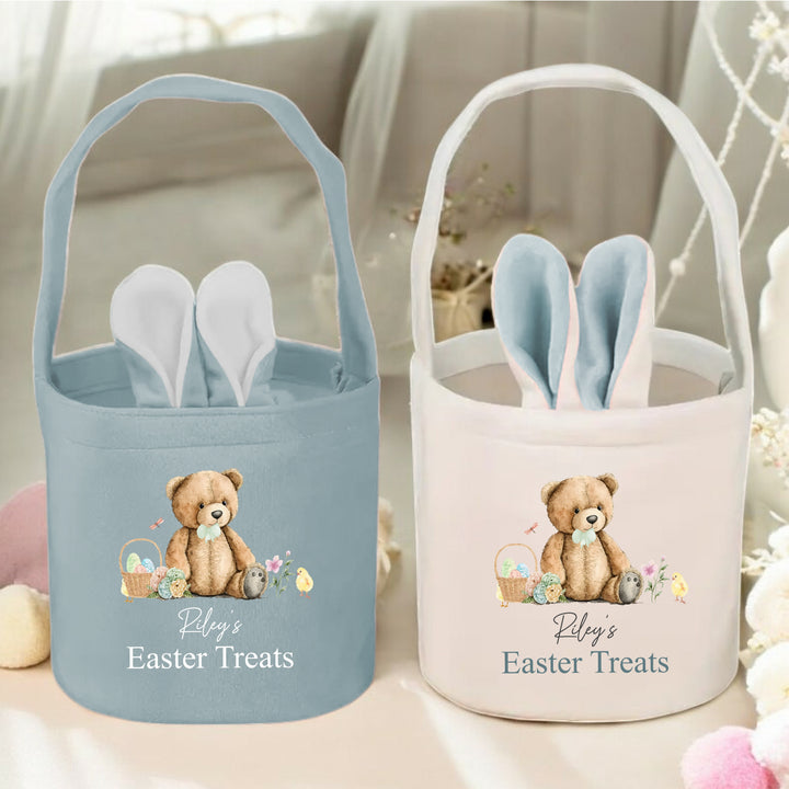 Personalised Blue Teddy Easter Treat Bunny Basket