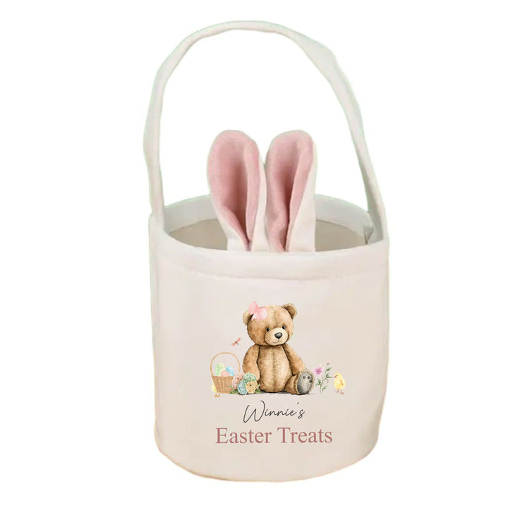 Personalised Pink Teddy Easter Treat Bunny Basket