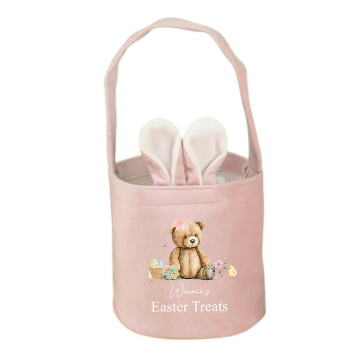 Personalised Pink Teddy Easter Treat Bunny Basket