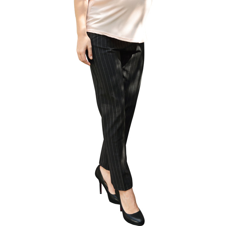 Black Maternity Pinstripe Trousers (Over-the-Bump)