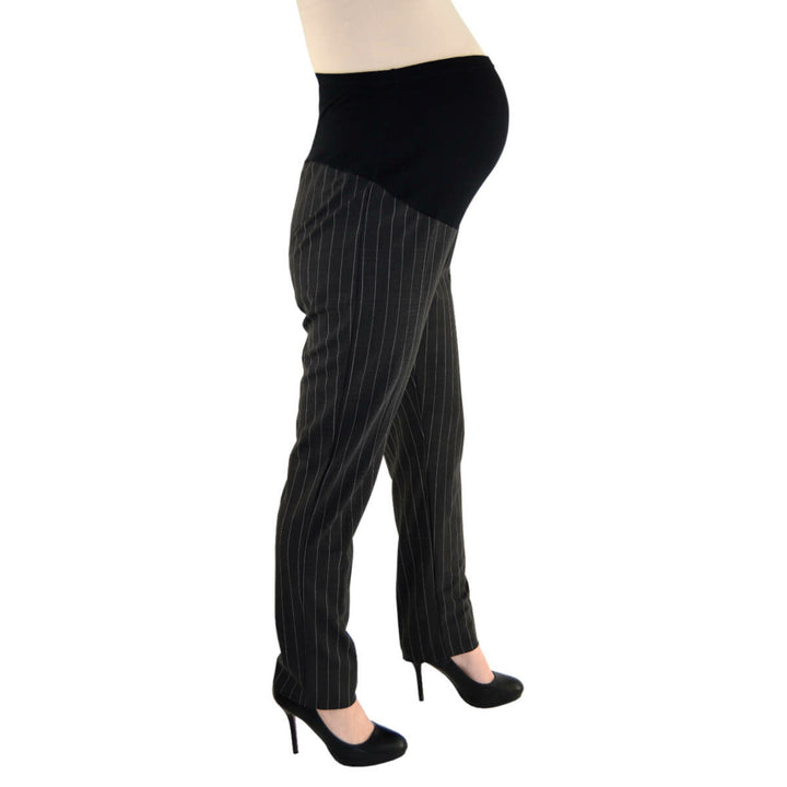 Black Maternity Pinstripe Trousers (Over-the-Bump)