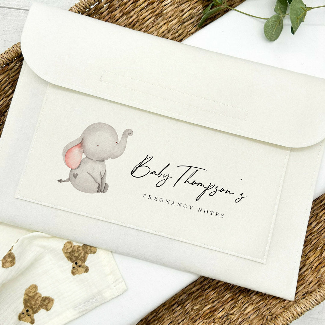 Personalised Grey Elephant Pregnancy/Maternity Notes Baby Folder