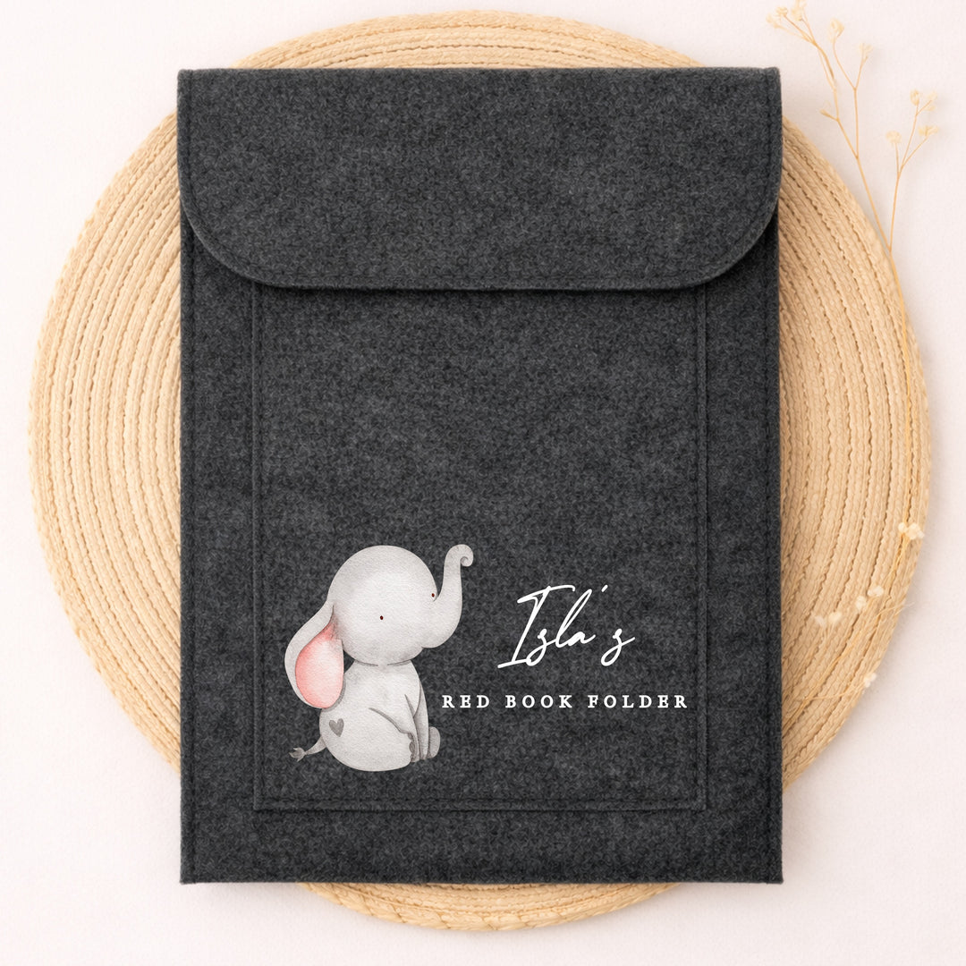 Personalised Grey Elephant Red Book Cover