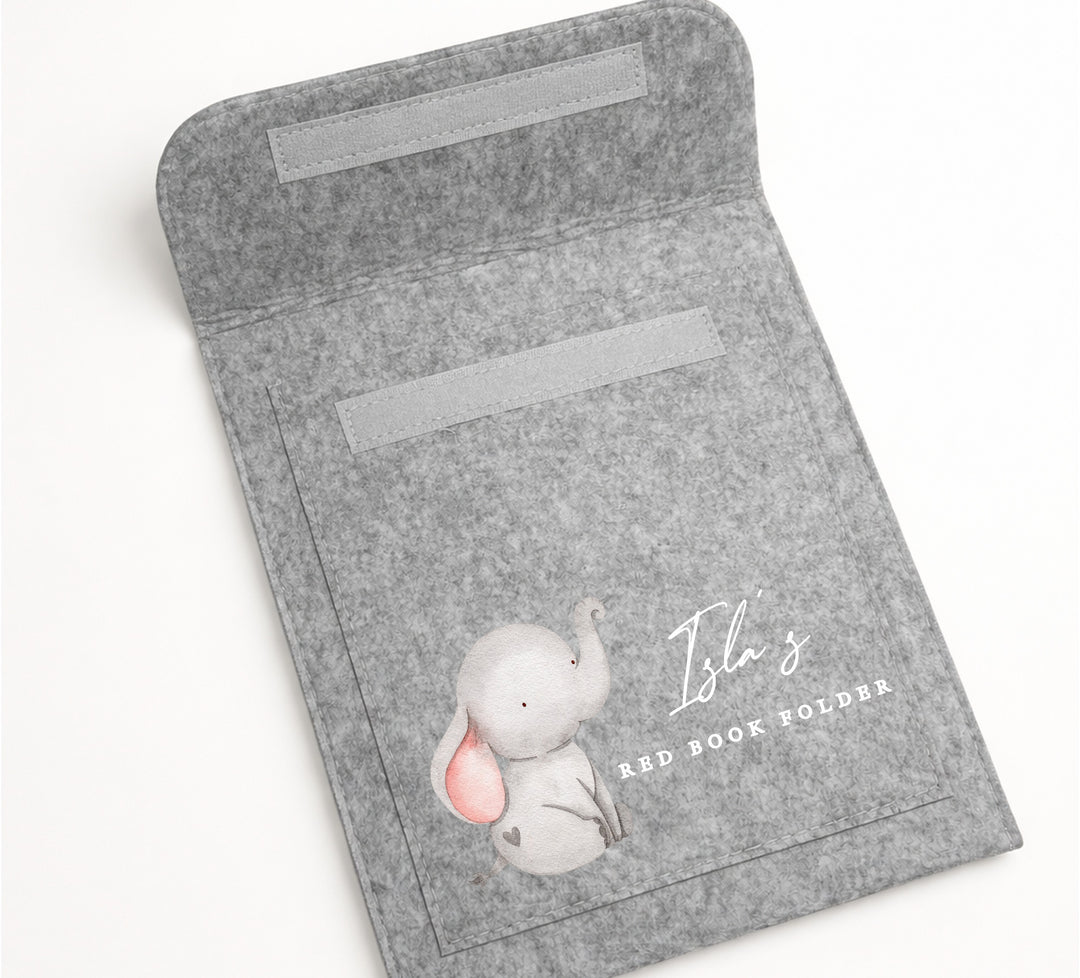 Personalised Grey Elephant Red Book Cover