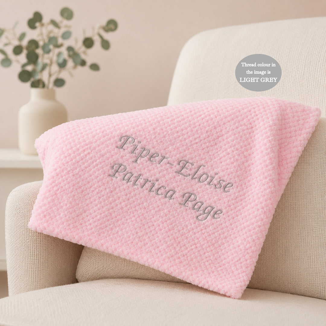 Personalised Girls Embroidered Dimple Pink Blanket or Comforter