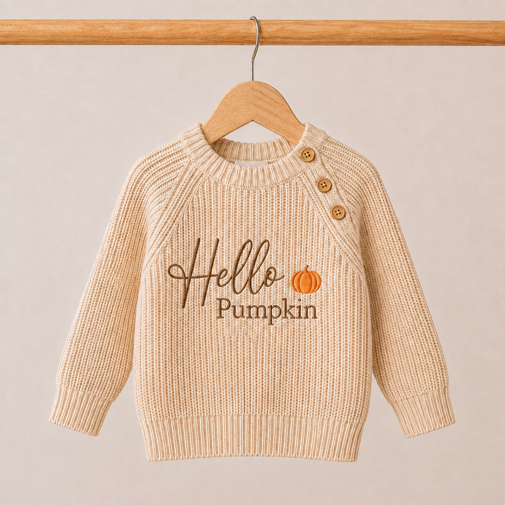 Embroidered Ribbed Hello Pumpkin Halloween Jumper
