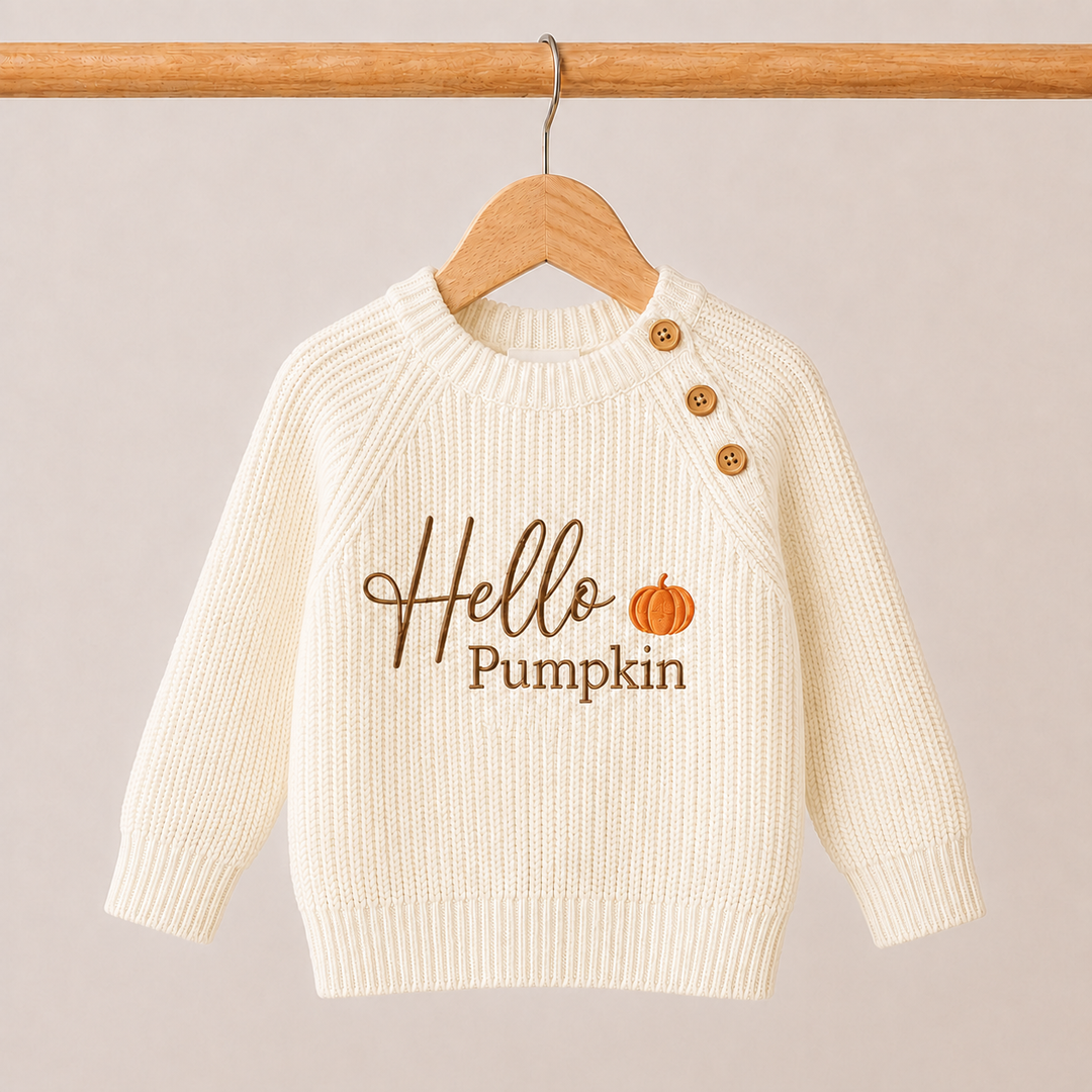 Embroidered Ribbed Hello Pumpkin Halloween Jumper