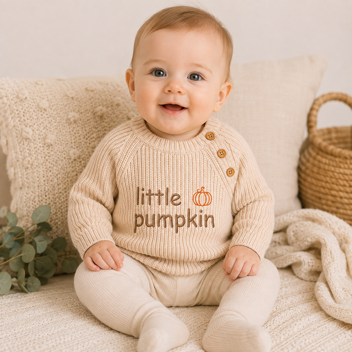 Embroidered Ribbed Little Pumpkin Halloween Jumper