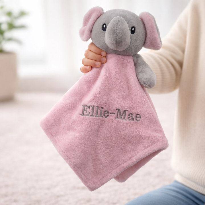 Embroidered Pink Waffle Blanket and Comforter Gift Set