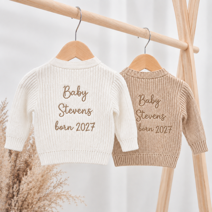 Personalised Embroidered Baby Announcement Cardigan