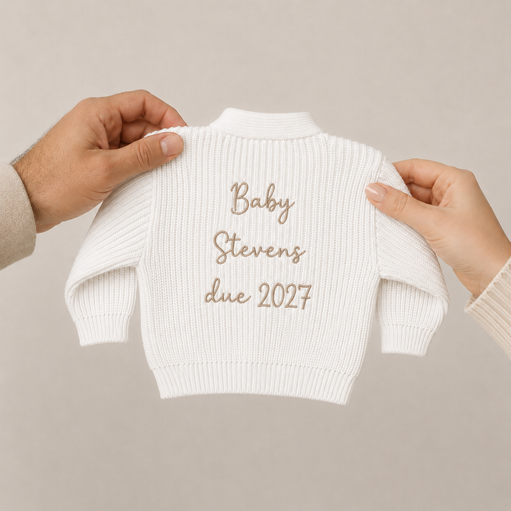Personalised Embroidered Baby Announcement Cardigan