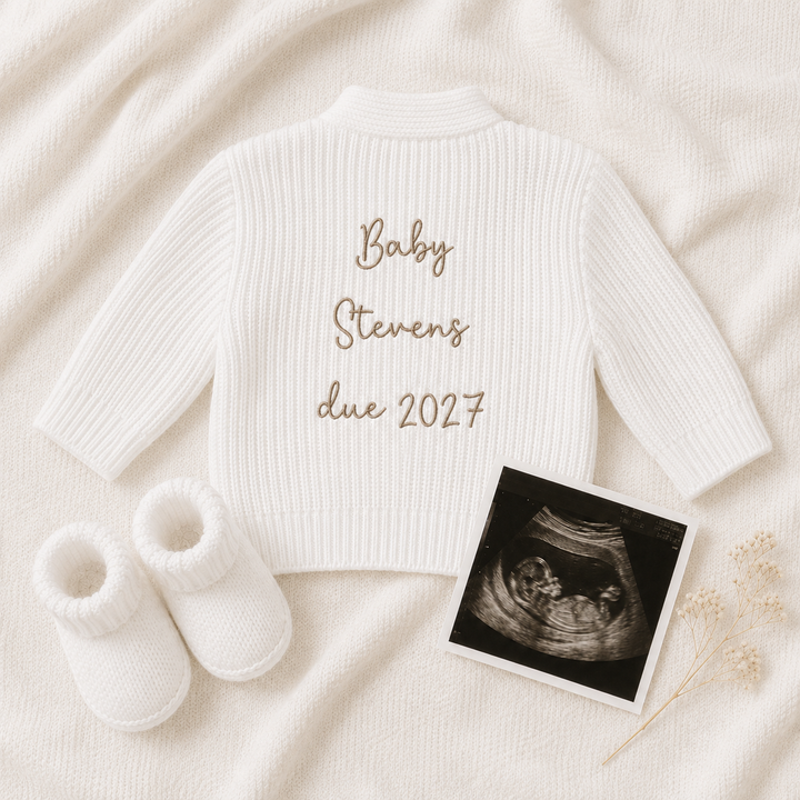 Personalised Embroidered Baby Announcement Cardigan