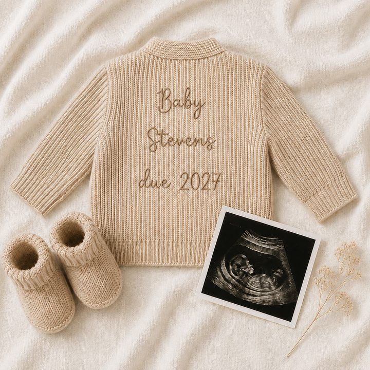 Personalised Embroidered Baby Announcement Cardigan