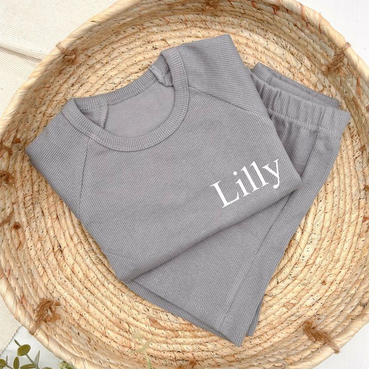 Personalised Embroidered Pocket Name Ribbed Short Set