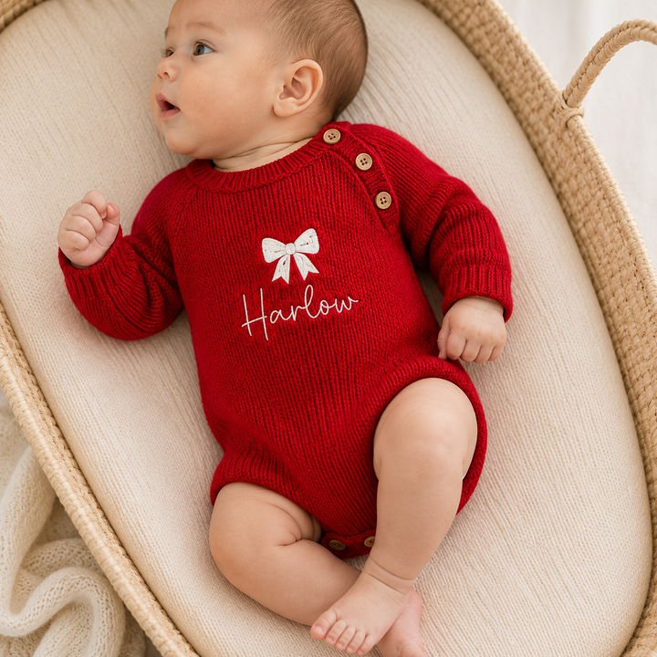 Personalised Embroidered Bow Ribbed Romper