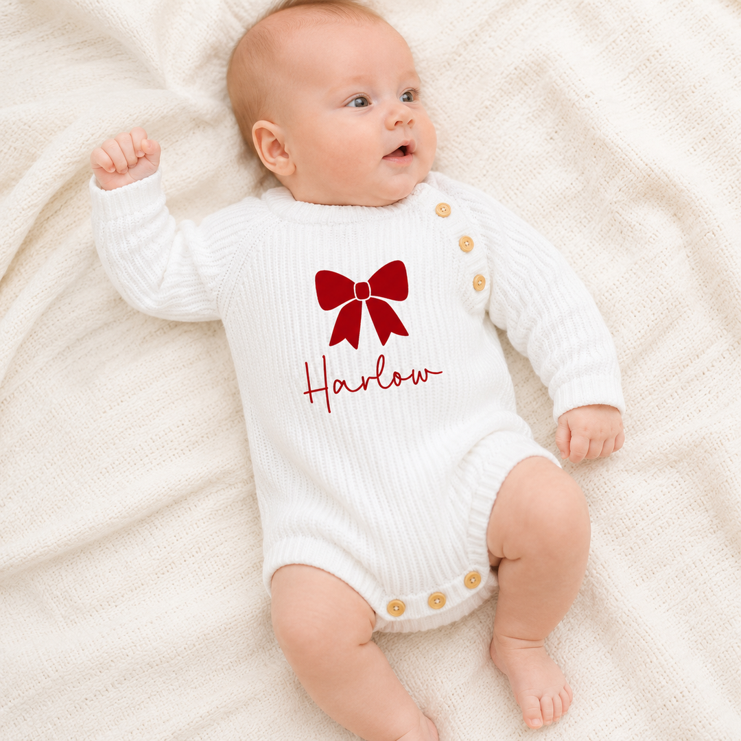 Personalised Embroidered Bow Ribbed Romper