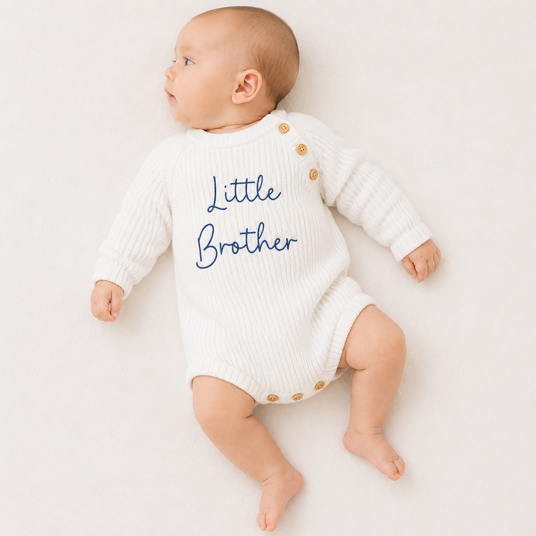 Embroidered Little Brother Ribbed Baby Romper