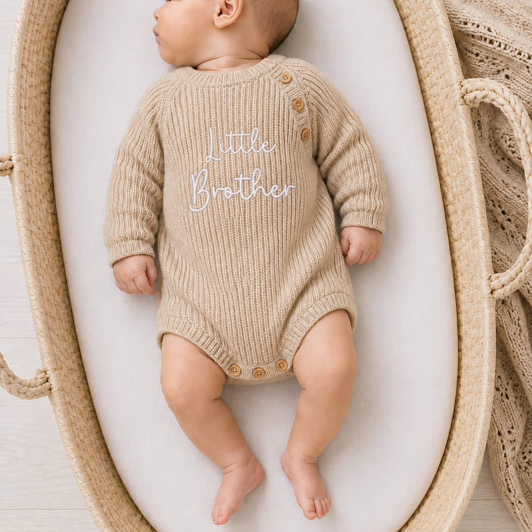 Embroidered Little Brother Ribbed Baby Romper