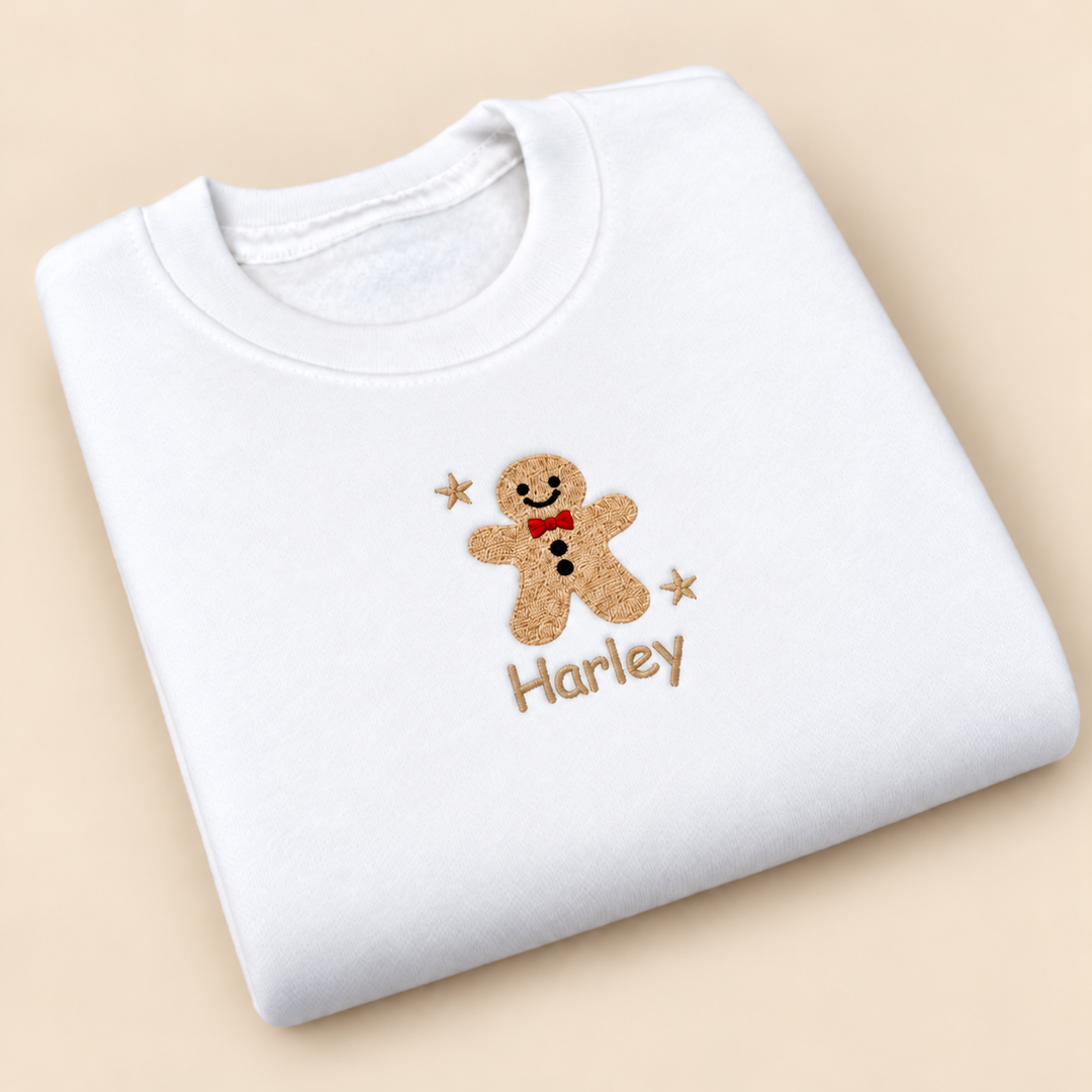 Personalised Kids Embroidered Gingerbread Christmas Jumper