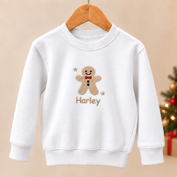 Personalised Kids Embroidered Gingerbread Christmas Jumper