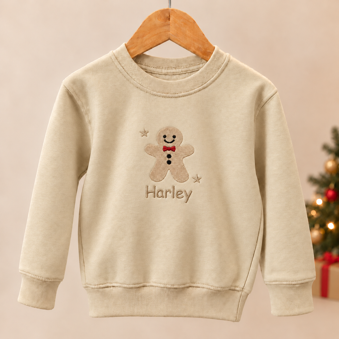 Personalised Kids Embroidered Gingerbread Christmas Jumper