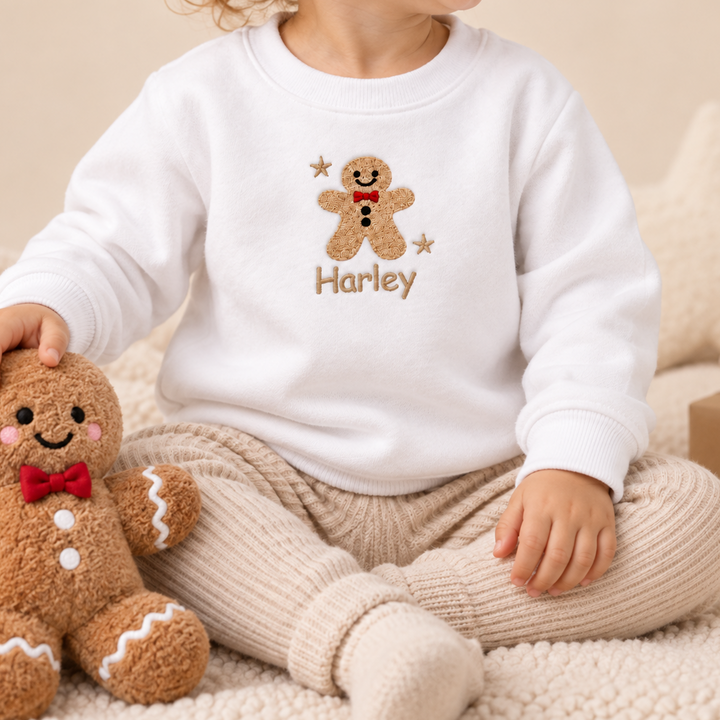 Personalised Kids Embroidered Gingerbread Christmas Jumper